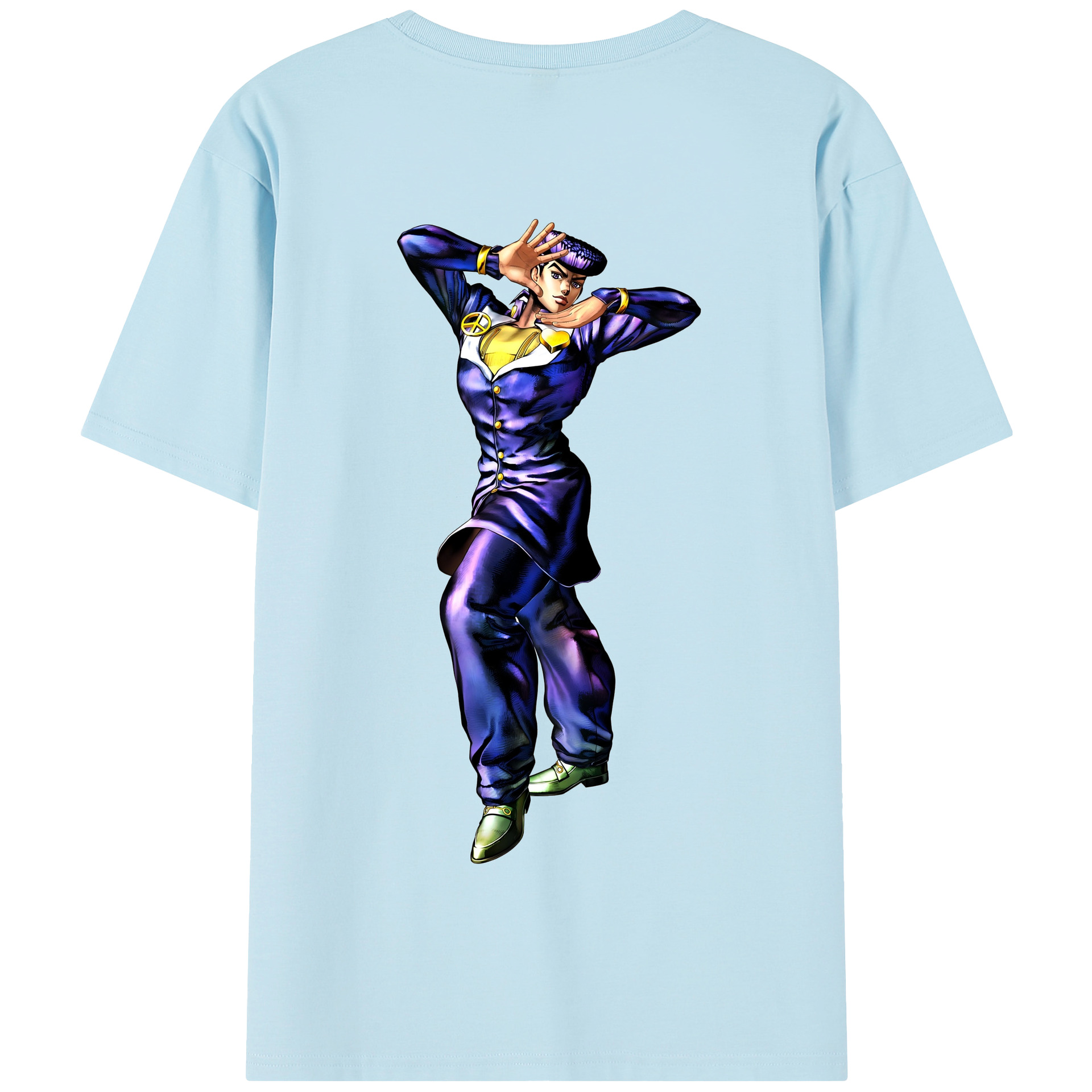 （画像用） ジョジョの奇妙な冒険 ひがしかた じょうすけ JoJo's Bizarre Adventure Higashikata Josuke 綿100％半袖Tシャツ（背面プリント）